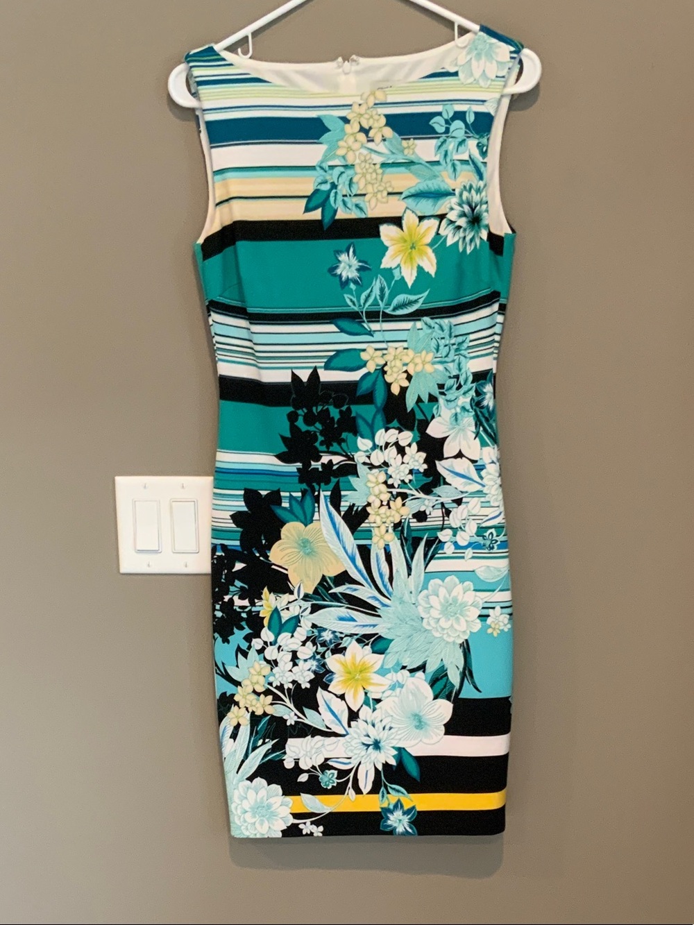 Cache Teal Floral Stripe Midi Dress